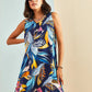 Multi-patterned V-neck Dress - Navy Blue