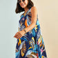 Multi-patterned V-neck Dress - Navy Blue