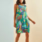 Multi-patterned V-neck Dress - Green